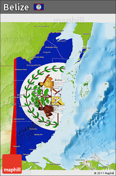 Flag 3D Map of Belize, physical outside, flag aligned to the middle