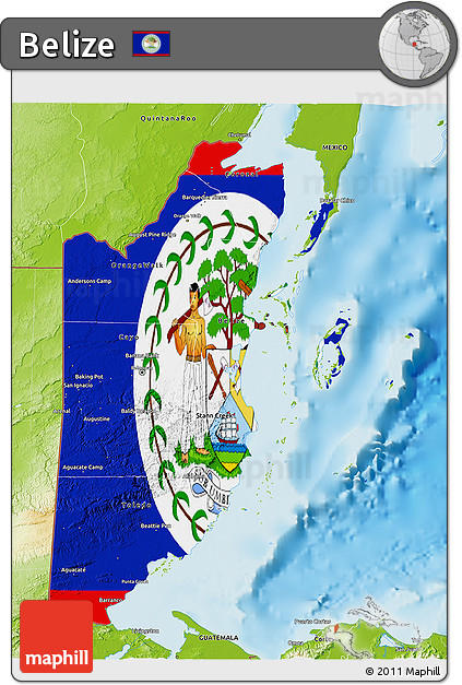 Flag 3D Map of Belize, physical outside
