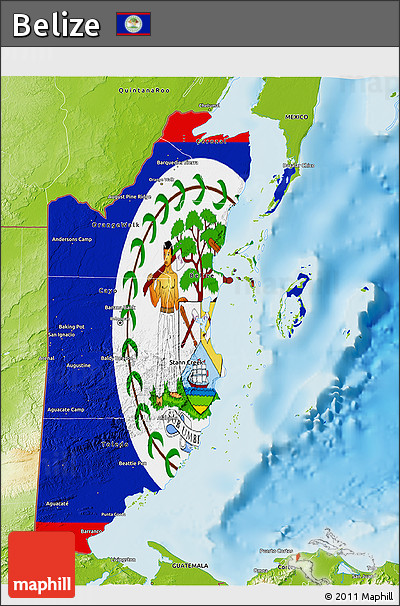 Flag 3D Map of Belize, physical outside