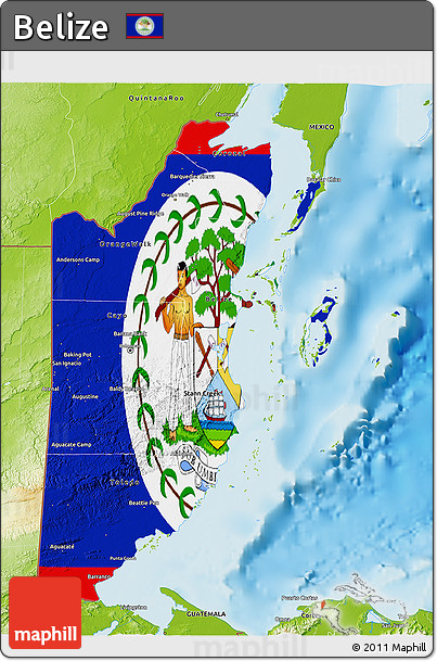 Flag 3D Map of Belize, physical outside