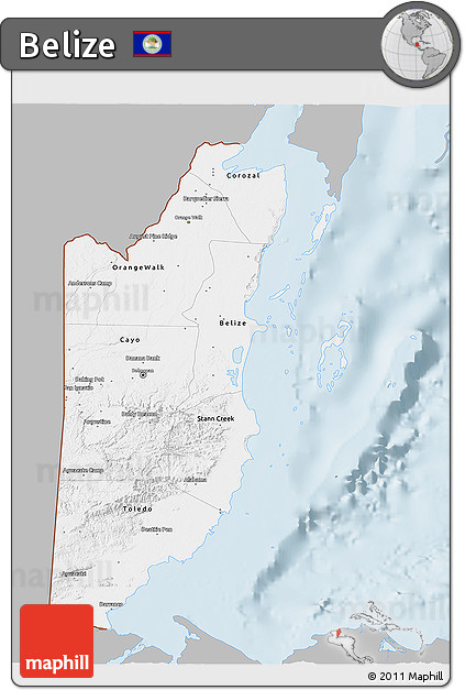 Gray 3D Map of Belize, single color outside
