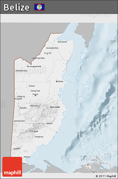 Gray 3D Map of Belize, single color outside