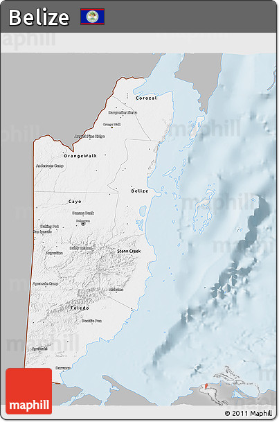Gray 3D Map of Belize, single color outside