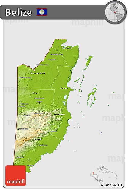 Physical 3D Map of Belize, cropped outside