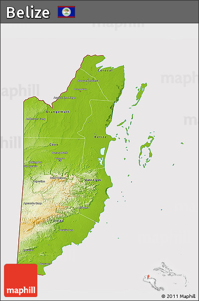 Physical 3D Map of Belize, cropped outside