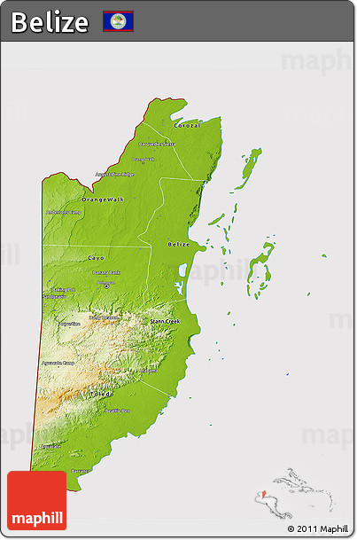 Physical 3D Map of Belize, cropped outside