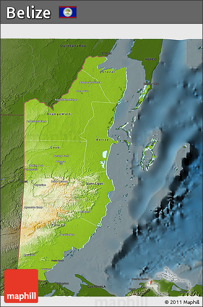 Physical 3D Map of Belize, darken