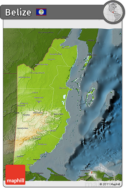 Physical 3D Map of Belize, darken
