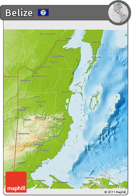 Physical 3D Map of Belize