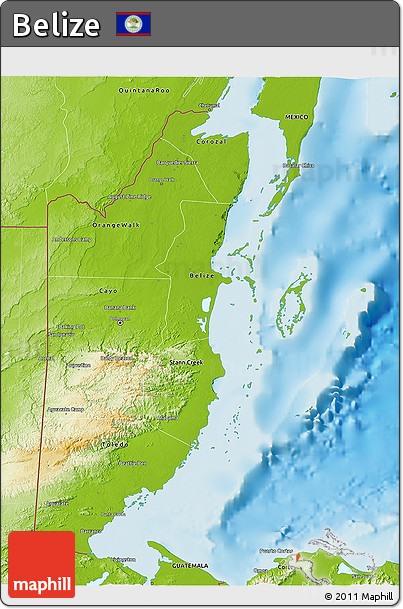 Physical 3D Map of Belize