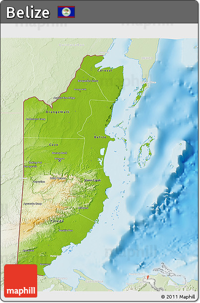 Physical 3D Map of Belize, lighten, land only