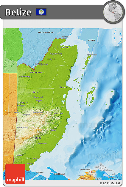 Physical 3D Map of Belize, political outside