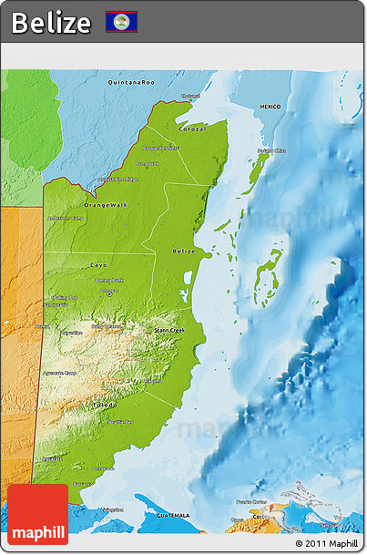 Physical 3D Map of Belize, political outside