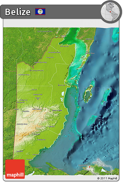 Physical 3D Map of Belize, satellite outside