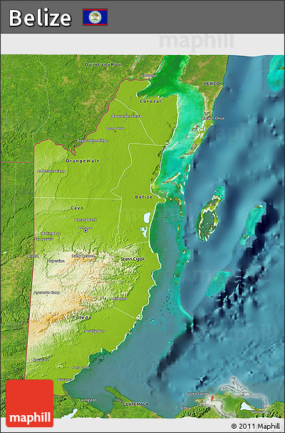 Physical 3D Map of Belize, satellite outside