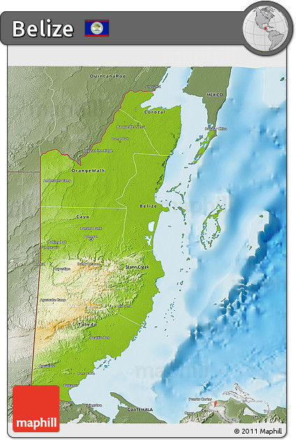 Physical 3D Map of Belize, semi-desaturated, land only