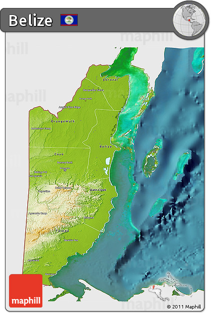 Physical 3D Map of Belize, single color outside, satellite sea