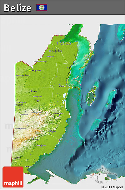 Physical 3D Map of Belize, single color outside, satellite sea