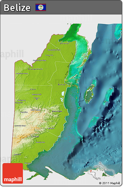 Physical 3D Map of Belize, single color outside, satellite sea