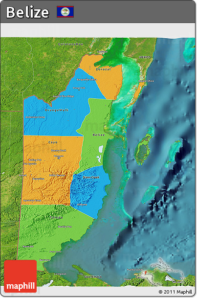 Political 3D Map of Belize, satellite outside