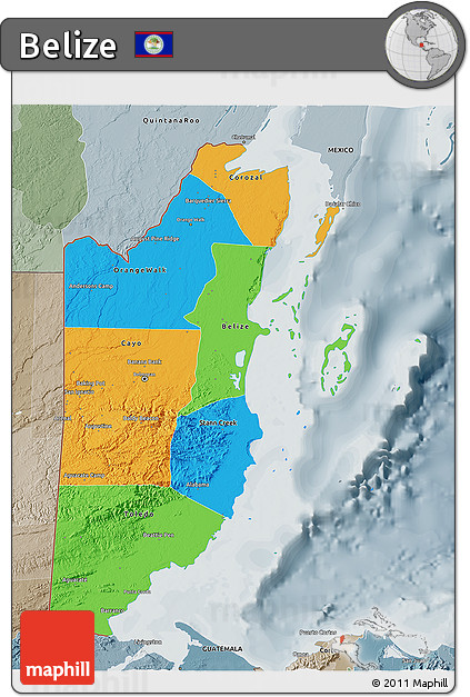 Political 3D Map of Belize, semi-desaturated