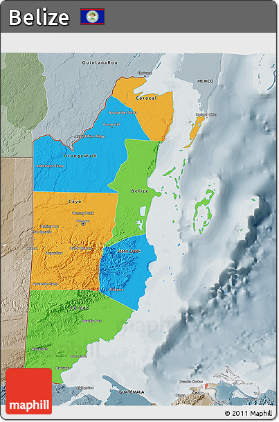 Political 3D Map of Belize, semi-desaturated