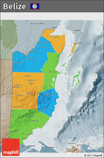 Political 3D Map of Belize, semi-desaturated