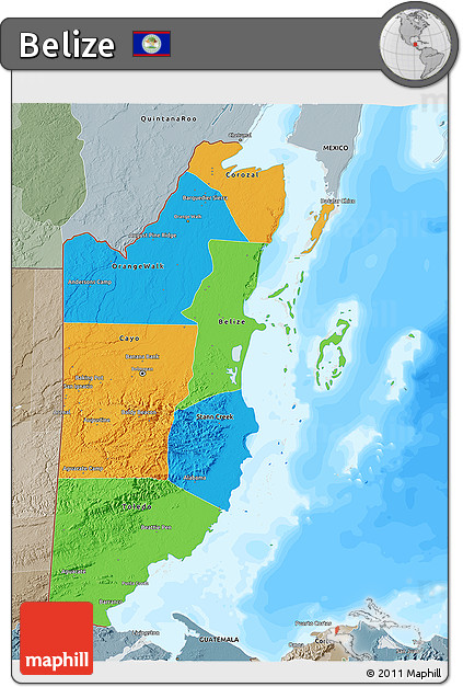 Political 3D Map of Belize, semi-desaturated, land only