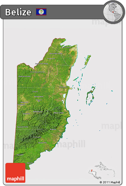 Satellite 3D Map of Belize, cropped outside