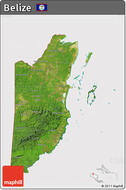 Satellite 3D Map of Belize, cropped outside