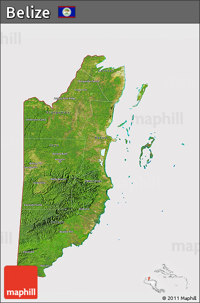 Satellite 3D Map of Belize, cropped outside