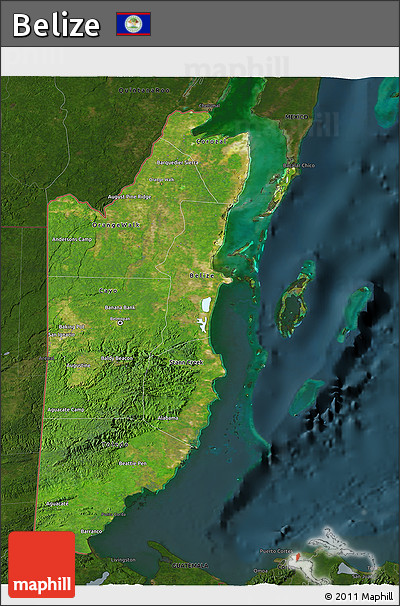 Satellite 3D Map of Belize, darken