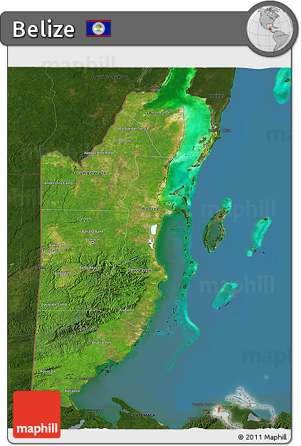 Satellite 3D Map of Belize, darken, land only