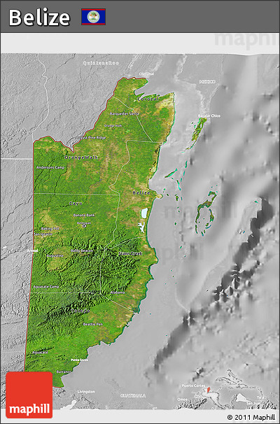 Satellite 3D Map of Belize, lighten, desaturated