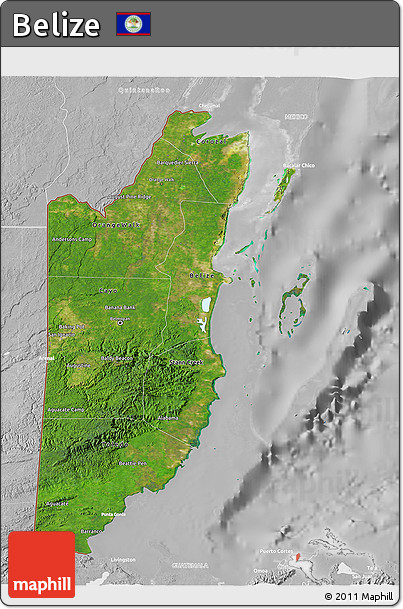 Satellite 3D Map of Belize, lighten, desaturated