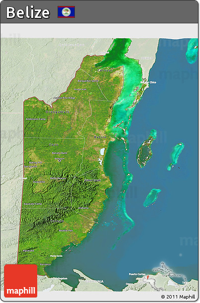 Satellite 3D Map of Belize, lighten, land only