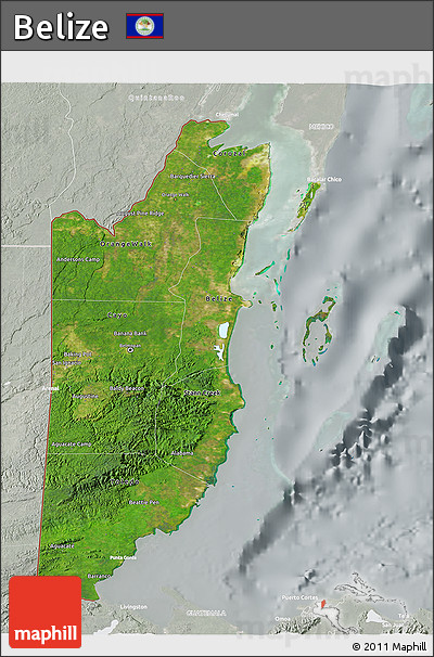 Satellite 3D Map of Belize, lighten, semi-desaturated
