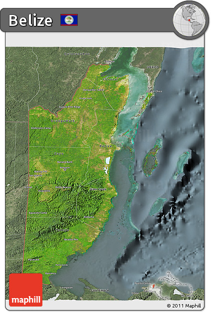 Satellite 3D Map of Belize, semi-desaturated