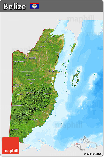 Satellite 3D Map of Belize, single color outside, bathymetry sea