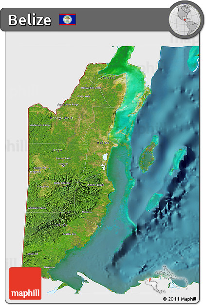 Satellite 3D Map of Belize, single color outside