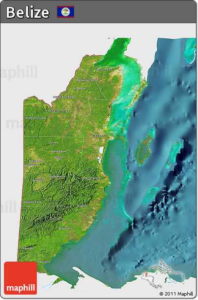 Satellite 3D Map of Belize, single color outside