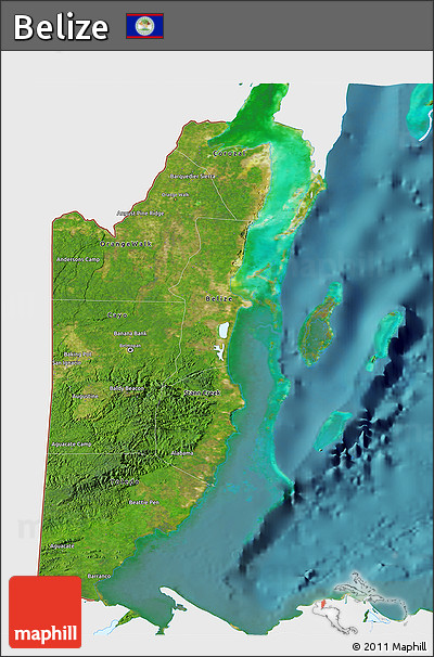 Satellite 3D Map of Belize, single color outside