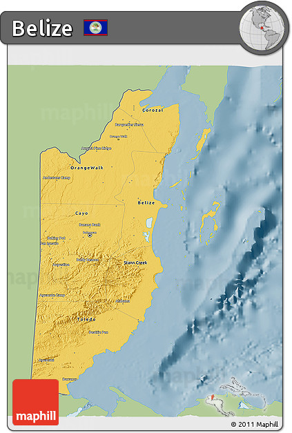 Savanna Style 3D Map of Belize, single color outside