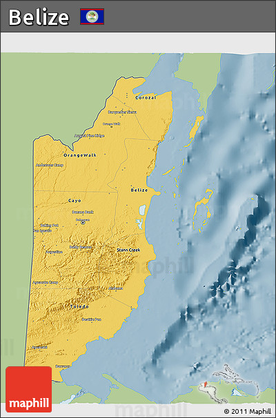 Savanna Style 3D Map of Belize, single color outside