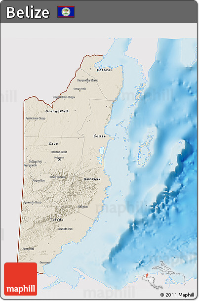 Shaded Relief 3D Map of Belize, single color outside