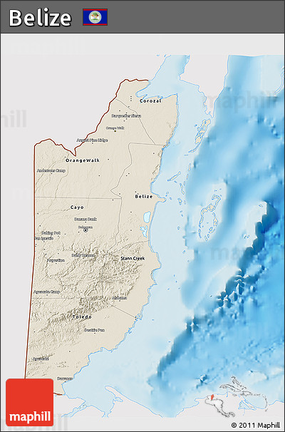 Shaded Relief 3D Map of Belize, single color outside