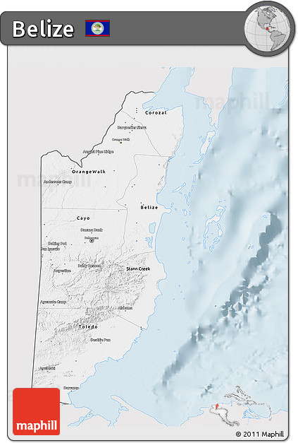 Silver Style 3D Map of Belize, single color outside