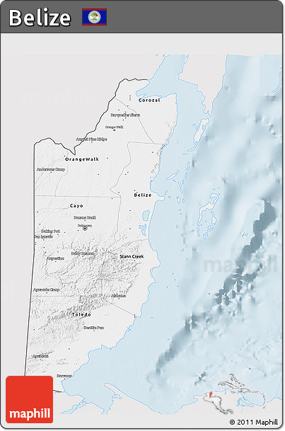 Silver Style 3D Map of Belize, single color outside