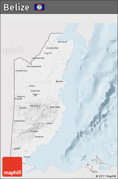 Silver Style 3D Map of Belize, single color outside
