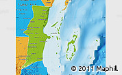 Physical Map of Belize, political shades outside